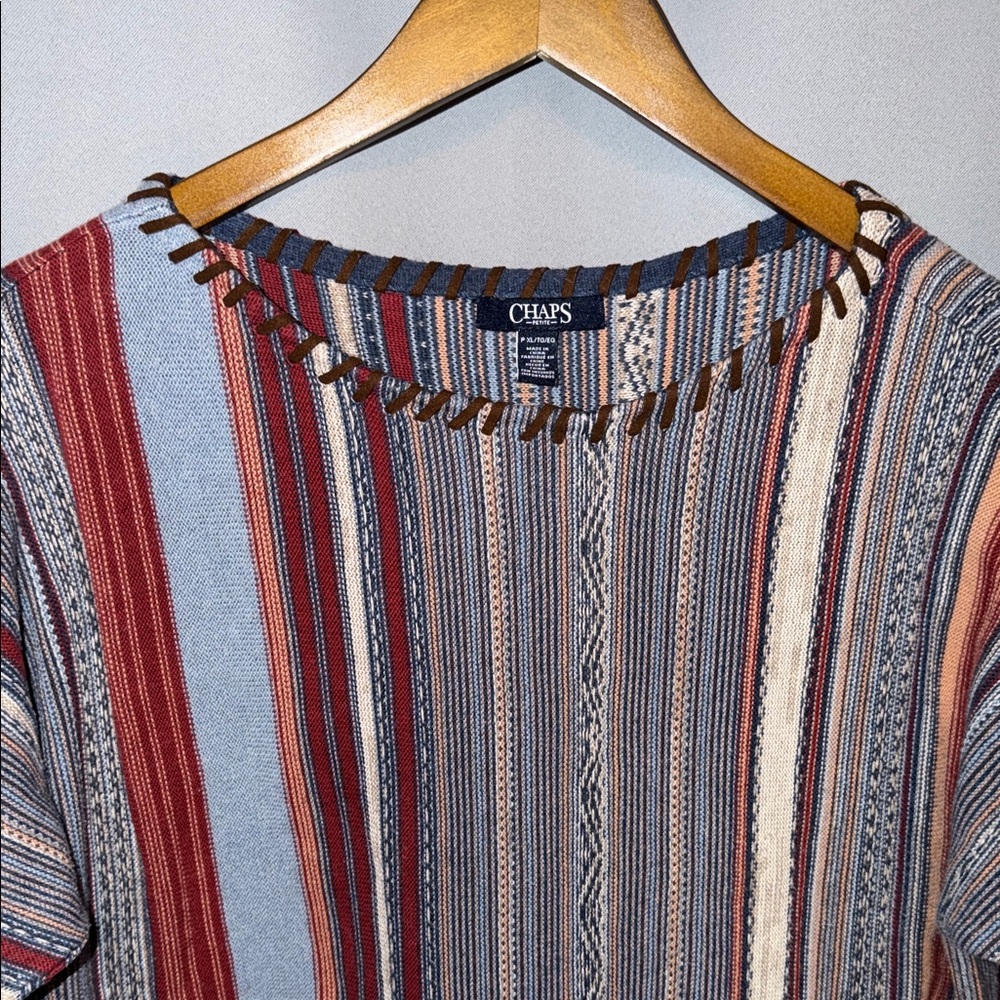 Chaps Bohemian Western Knit 3/4 Sleeve Cotton Blend Vintage Womens Tee Size XL - Picture 2 of 8